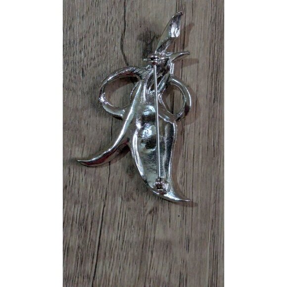 Vintage Rhinestone Art Deco Brooch Pin Silver-Tone Elegant Leaf Bow Design 2.5" - Picture 5 of 9